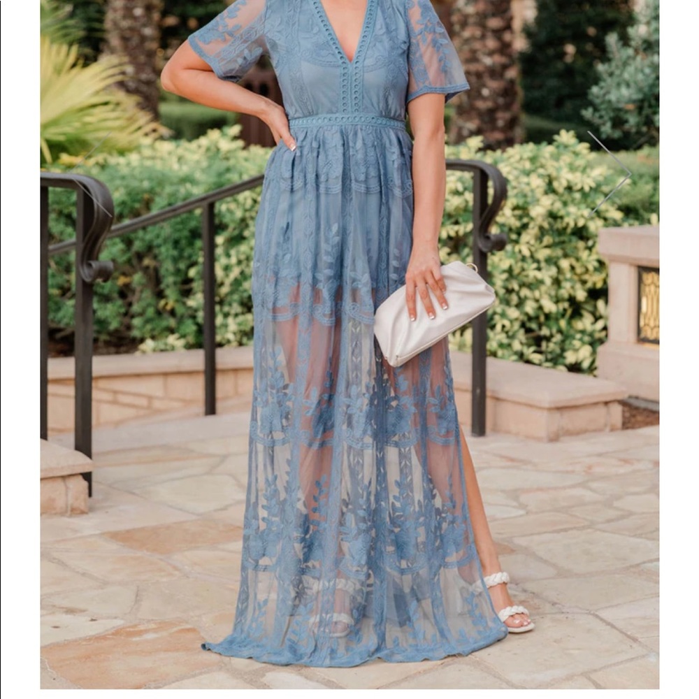 Honey Punch blue maxi lace dress